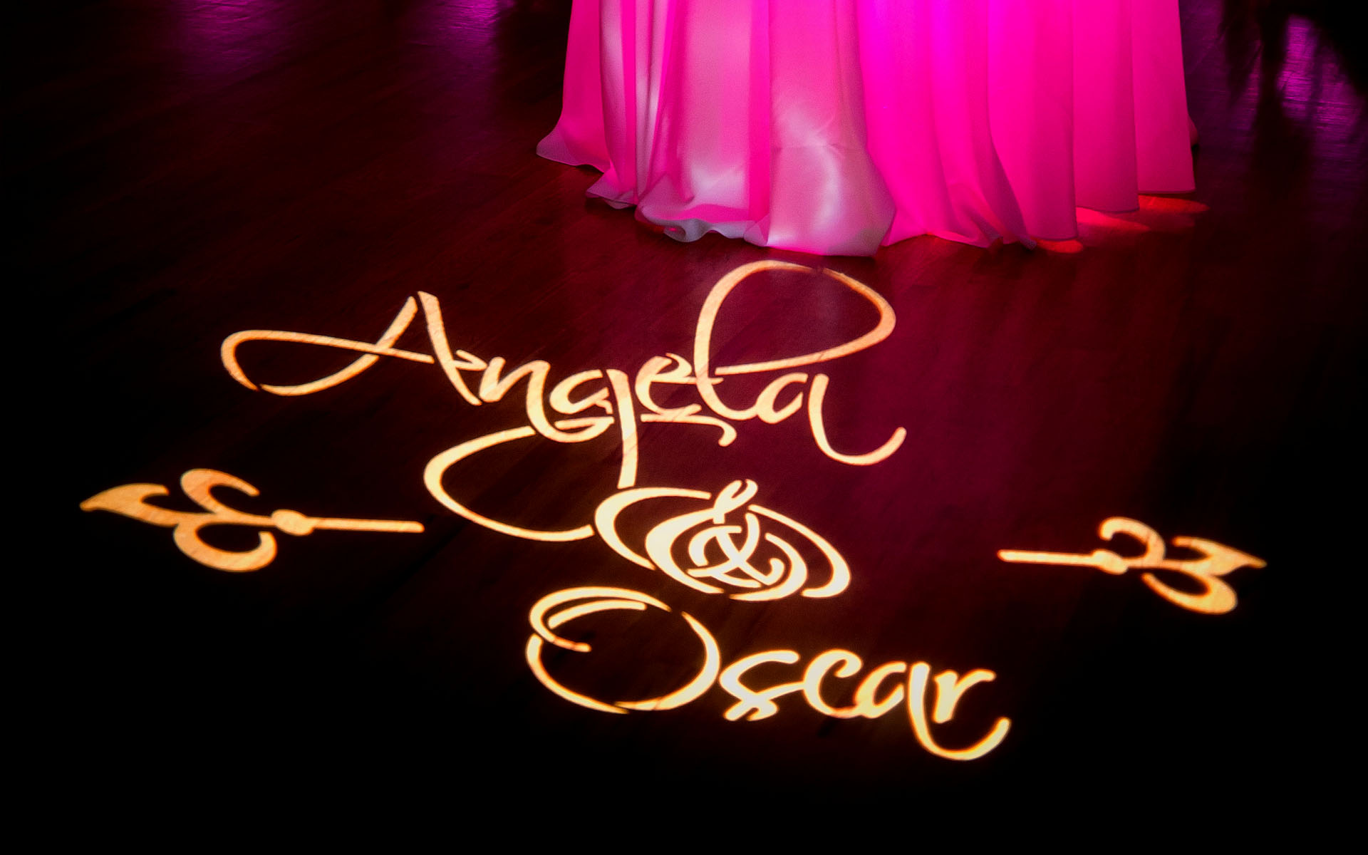 Angela and Oscar's custom wedding gobo from Goboman.com
