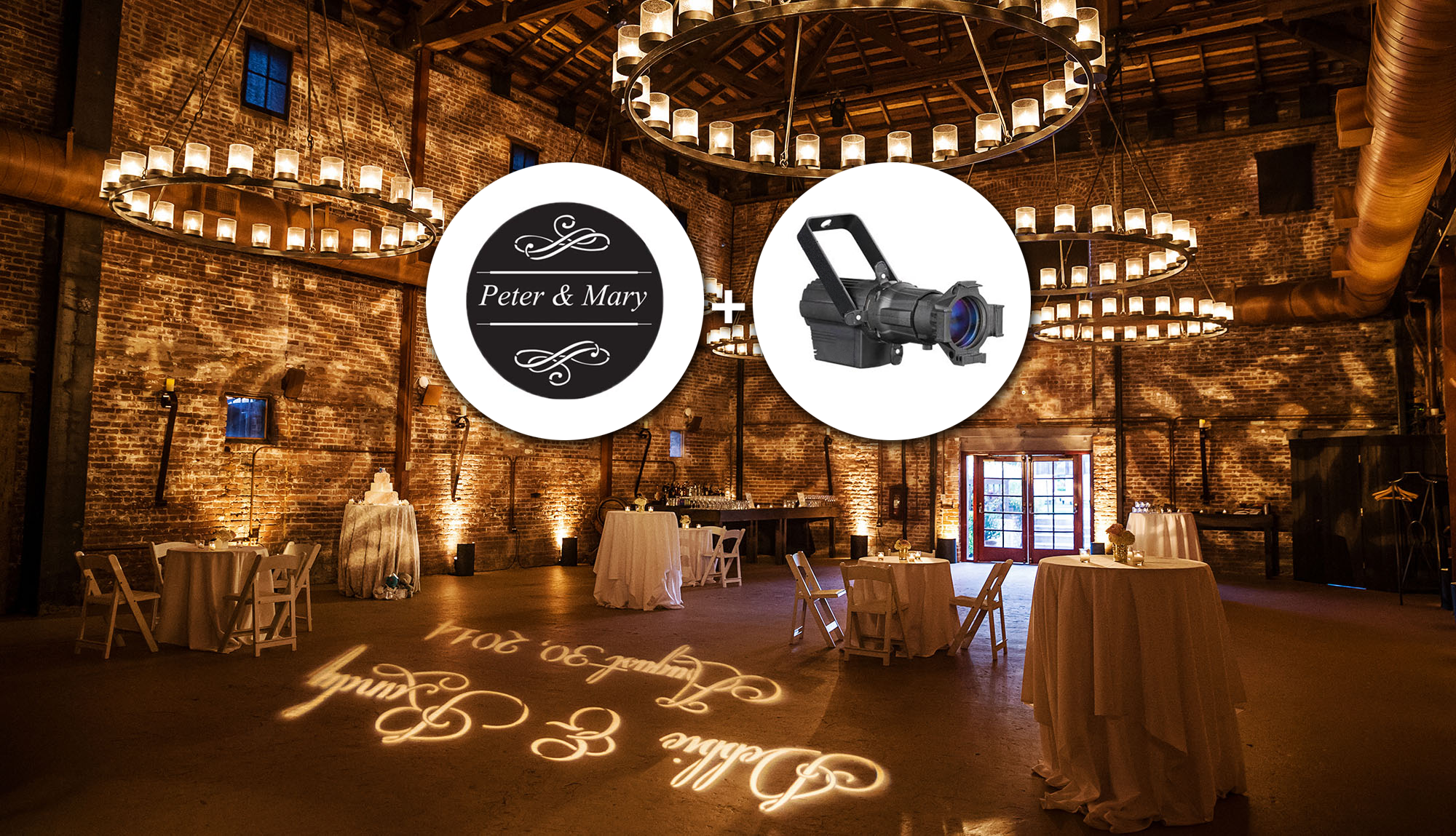 Get a free custom gobo or free custom wedding gobo with the purchase of